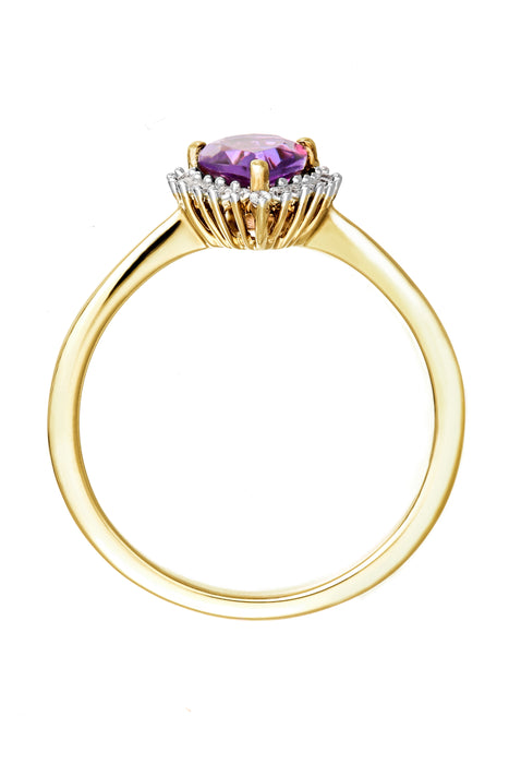 9ct Yellow Gold Amethyst and 0.10ct Diamond Cluster Ring