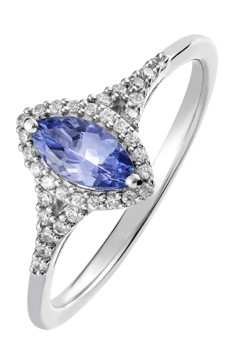 9ct White Gold Tanzanite and 0.14ct Diamond Ring