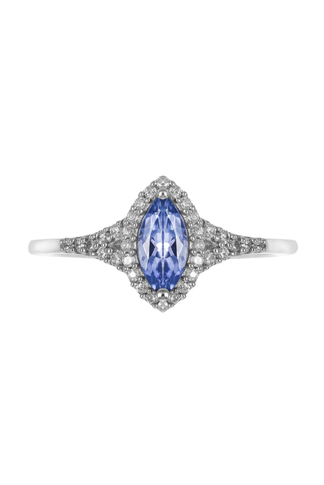 9ct White Gold Tanzanite and 0.14ct Diamond Ring