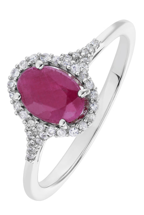 9ct White Gold Ruby and 0.10ct Diamond Ring