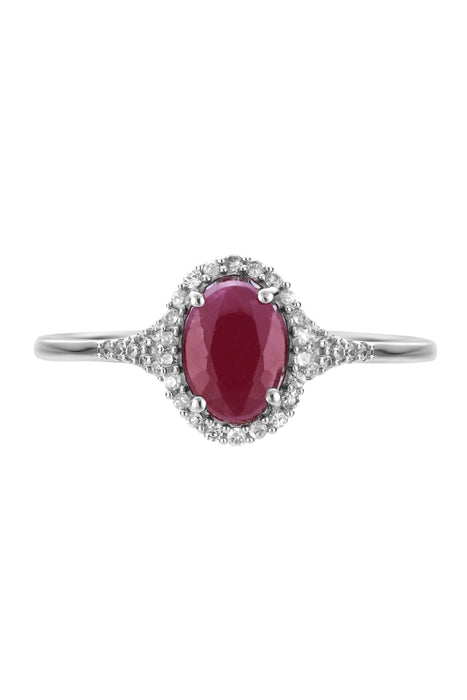 9ct White Gold Ruby and 0.10ct Diamond Ring