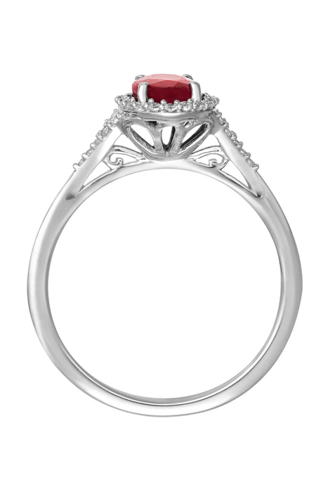 9ct White Gold Ruby and 0.10ct Diamond Ring