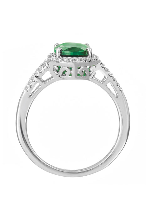 9ct White Gold 9x7 Oval Created Emerald and 0.17ct Diamond Ring