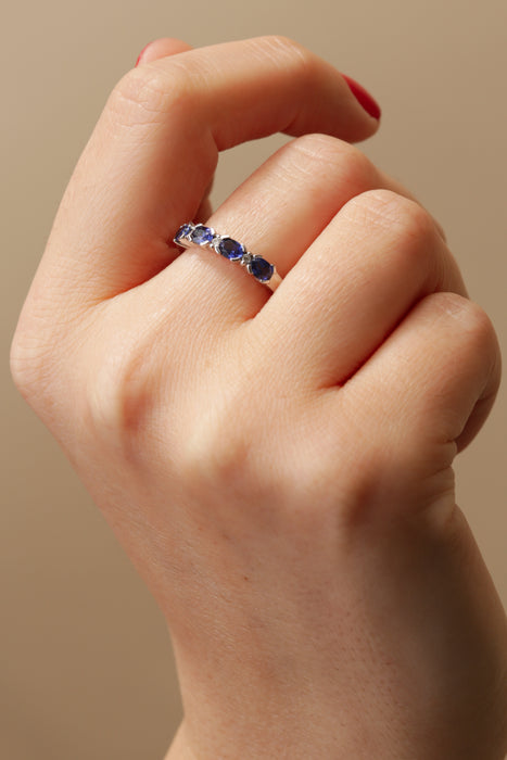 9ct White Gold Created Sapphire and Diamond Eternity Ring