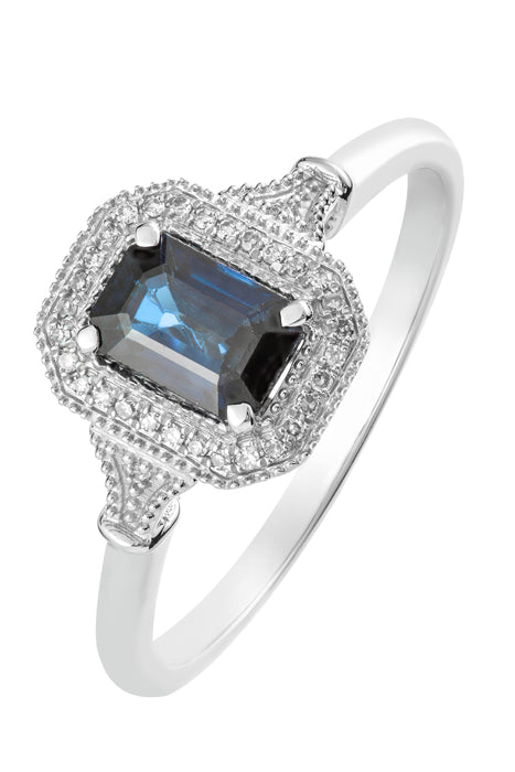 9ct White Gold Sapphire and Diamond Ring