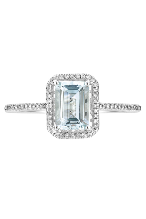 9ct White Gold Aquamarine and 0.12ct Diamond Ring