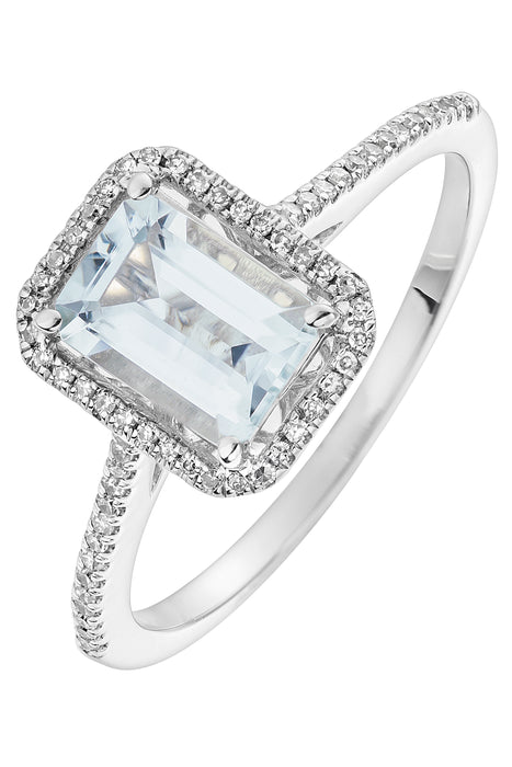 9ct White Gold Aquamarine and 0.12ct Diamond Ring