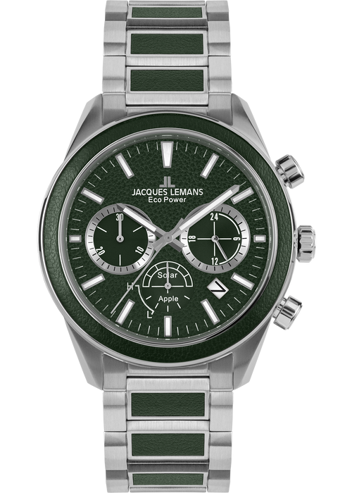 Eco Power Solar Chronograph Stainless Steel Green Men's Bracelet Watch