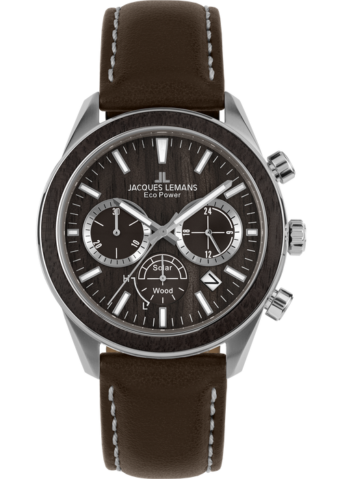 Eco Power Solar Chronograph Wood Dark Brown Vegan Strap Men's Watch