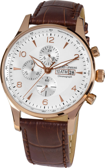 London Chronograph Tan Leather Strap Rose Gold Plated Men's Watch