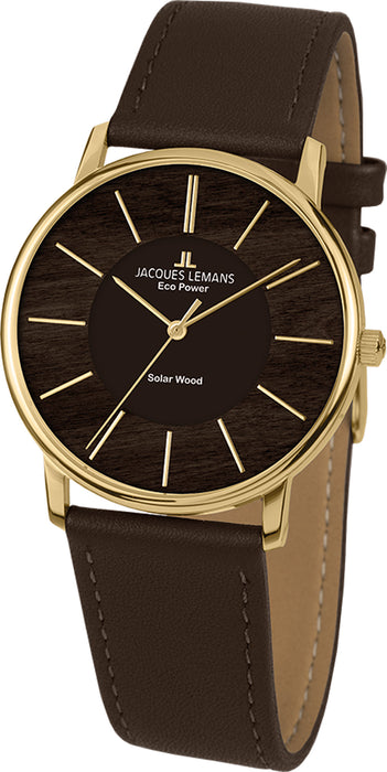 Eco Power Solar Wood Dark Brown Vegan Strap Gold Plated Women's Watch