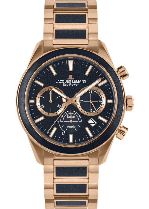 Eco Power Solar Chronograph Rose Gold Plated & Vegan Apple Skin Men's Bracelet Watch