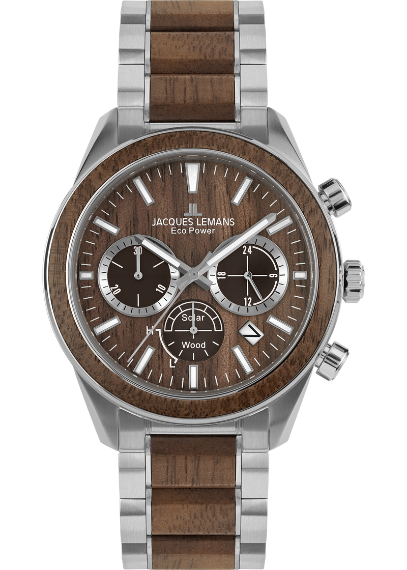 Eco Power Solar Wood Chronograph Men's Vegan Bracelet Watch