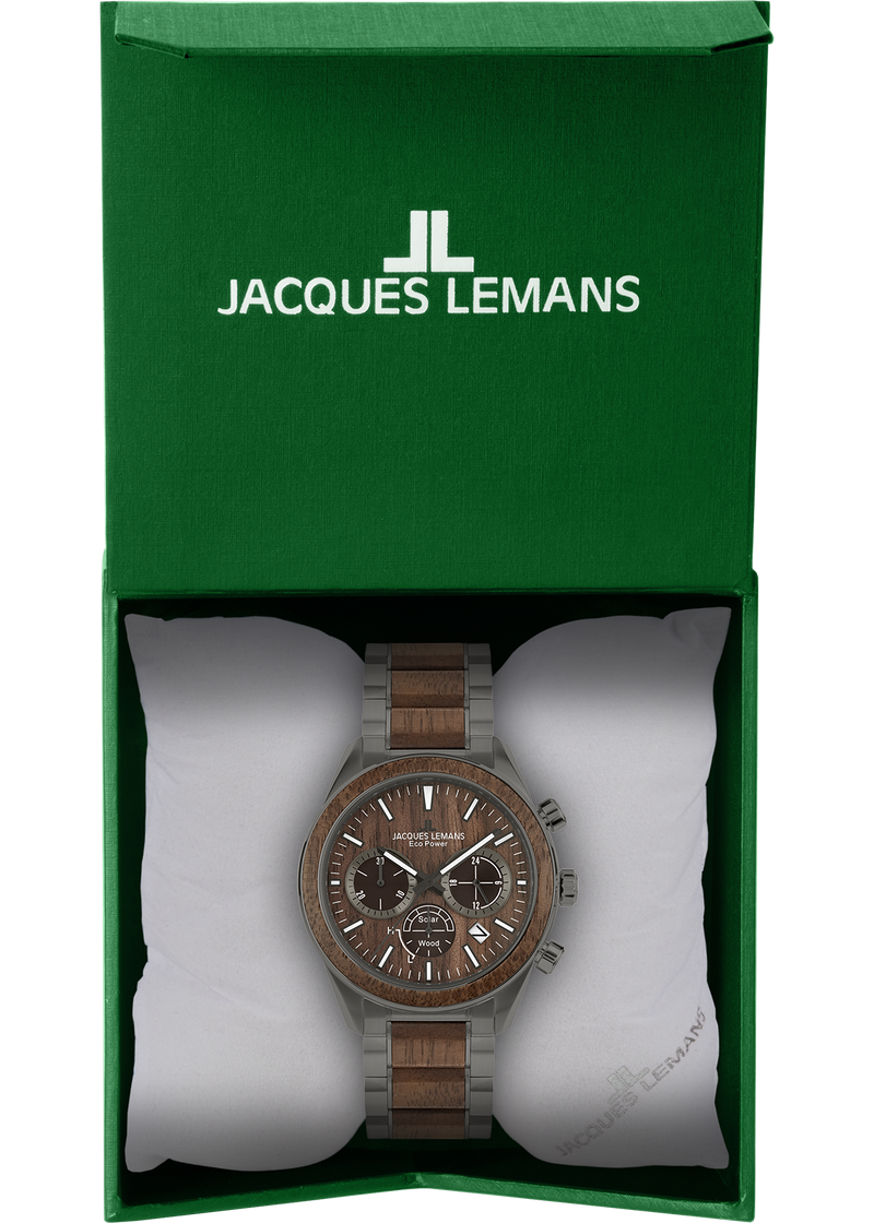 Eco Power Solar Wood Chronograph Grey Men's Bracelet Watch