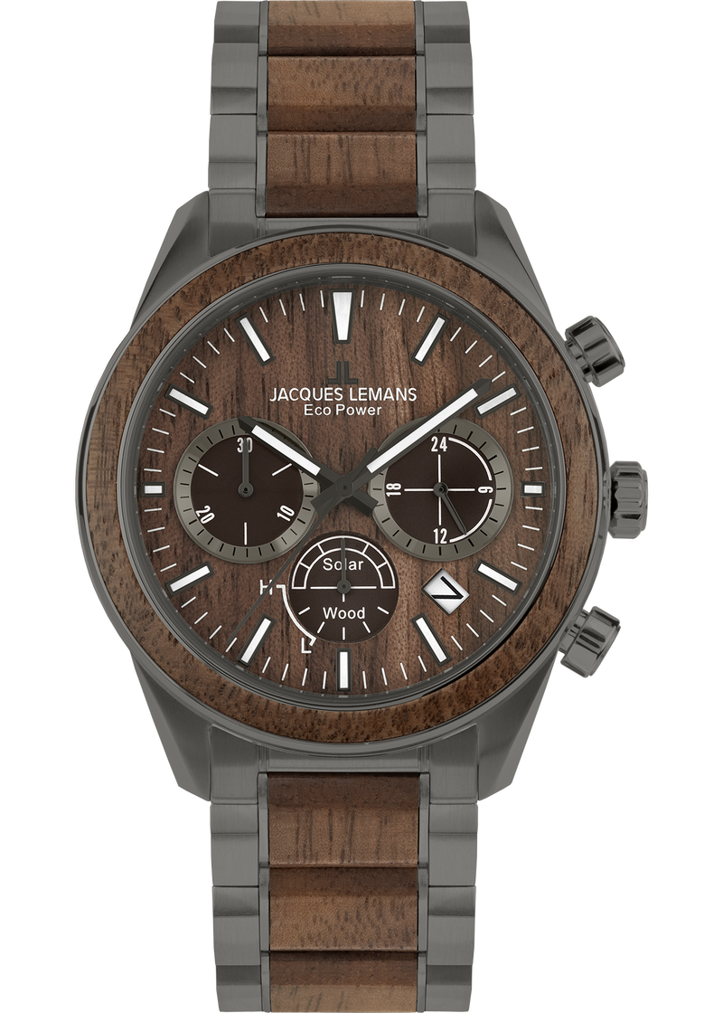 Eco Power Solar Wood Chronograph Grey Men's Bracelet Watch