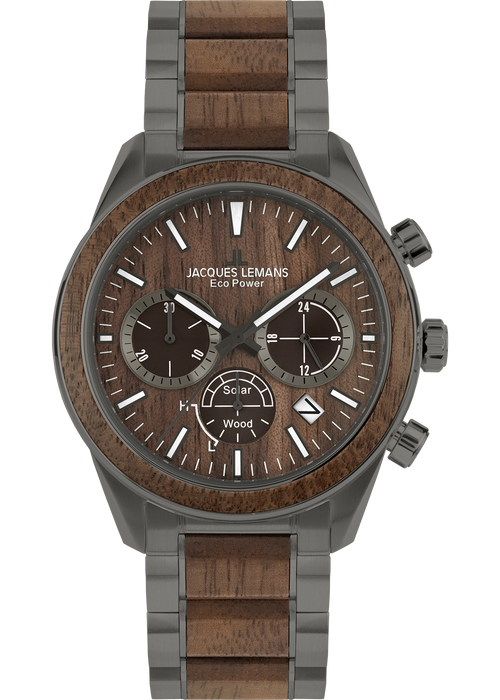 Eco Power Solar Wood Chronograph Grey Men's Bracelet Watch