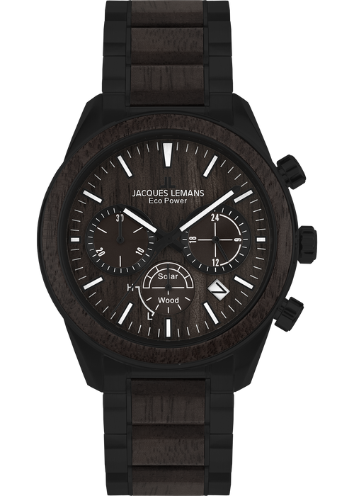 Eco Power Solar Wood Chronograph Black Men's Bracelet Watch