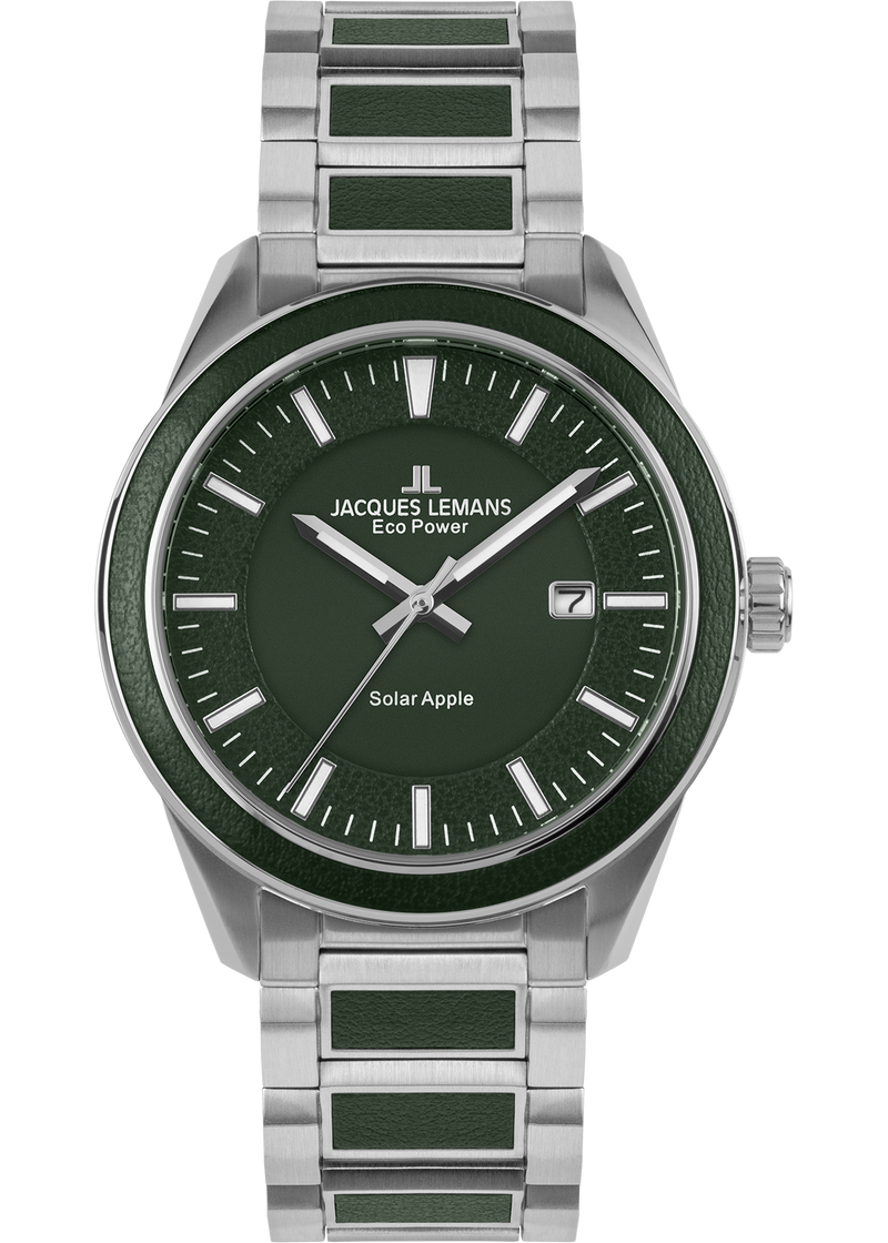 Eco Power Solar Stainless Steel Green Vegan Men's Bracelet Watch