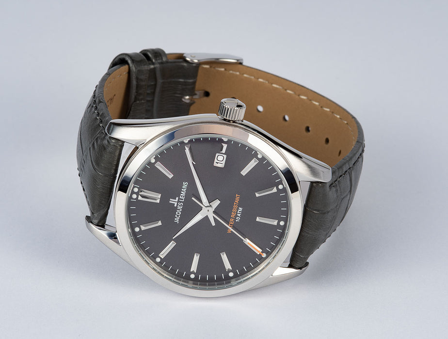 Derby Quartz Leather Grey Strap Men's Watch