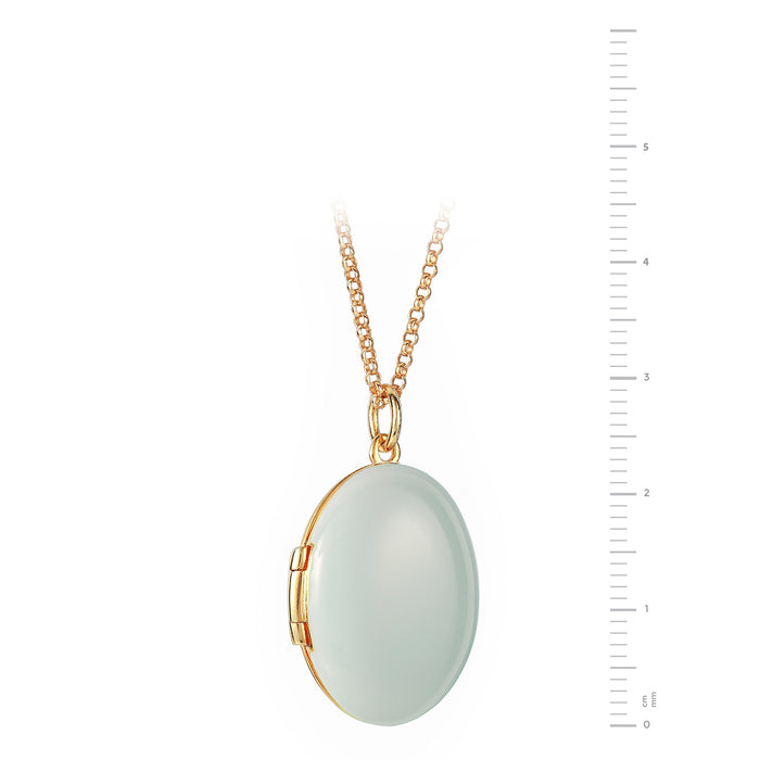 Gold Plated Sterling Silver Light Blue Enamel Locket Necklace