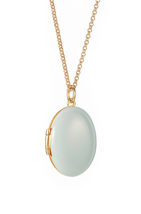 Gold Plated Sterling Silver Light Blue Enamel Locket Necklace