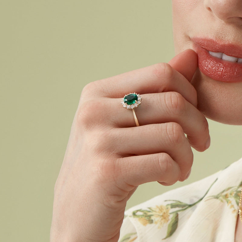 Cate | 9ct Yellow Gold 0.25ct tw Lab Grown Diamond and Created Emerald Ring