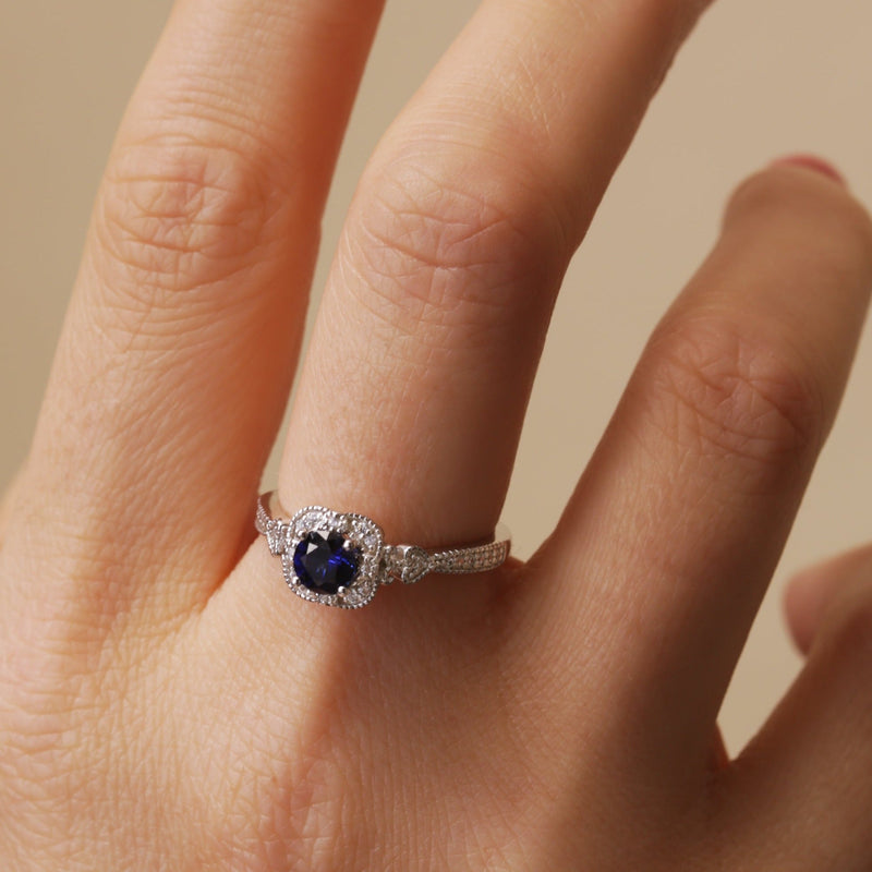 Harper | 18ct White Gold 0.12ct tw Lab Grown Diamond and Created Sapphire Vintage Ring