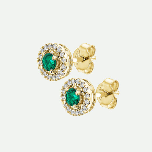 Orla | 9ct Yellow Gold Lab Grown Diamond and Created Emerald Earrings-0