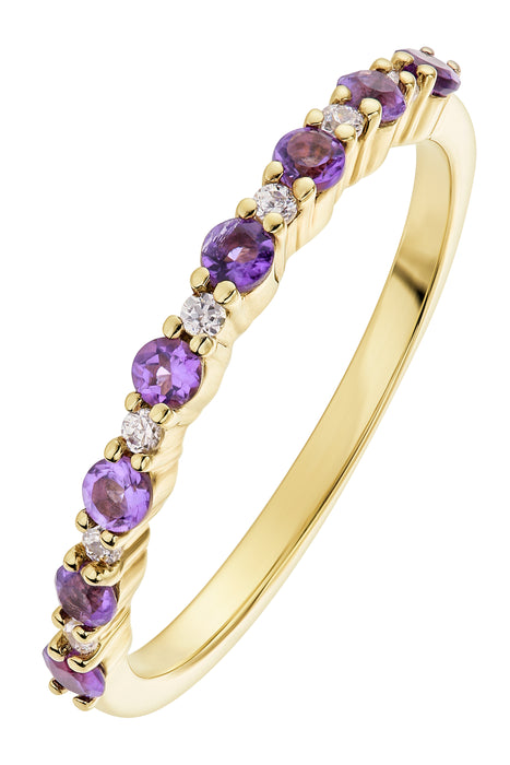 9ct Yellow Gold Amethyst and Diamond Ring