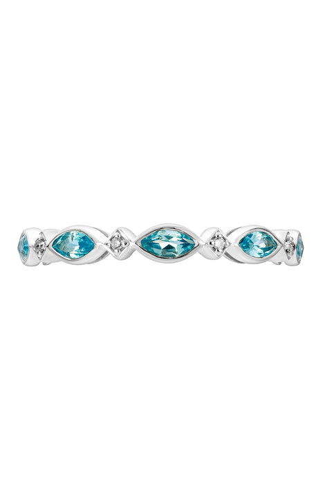 9ct White Gold Swiss Blue Topaz and Diamond Half Eternity Ring