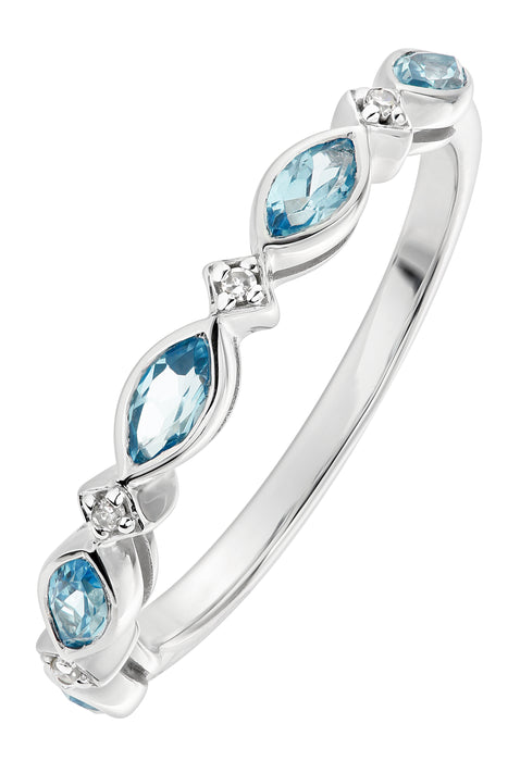 9ct White Gold Swiss Blue Topaz and Diamond Half Eternity Ring