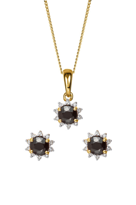 9ct Yellow Gold Sapphire and Diamond Earring and Pendant Set