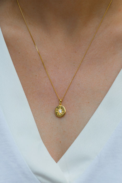 Gold Plated Sterling Silver Round Disc Pendant Necklace