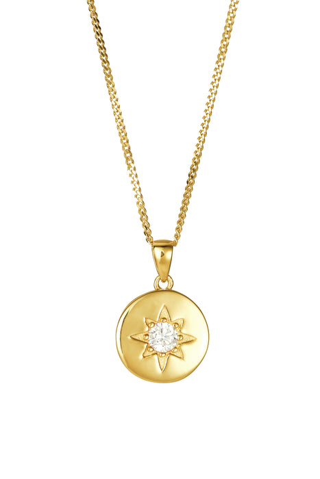 Gold Plated Sterling Silver Cubic Zirconia Disc Pendant Necklace