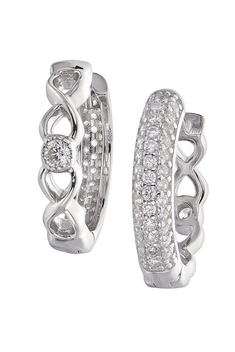 Sterling Silver Cubic Zirconia Double Sided 15mm Huggie Hoop Earrings