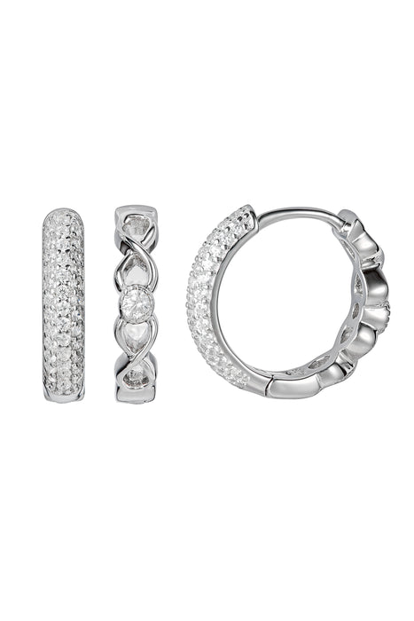 Sterling Silver Cubic Zirconia Double Sided 15mm Huggie Hoop Earrings