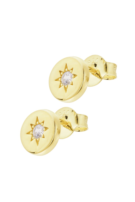 Gold Plated Sterling Silver Cubic Zirconia 7mm Disc Stud Earrings