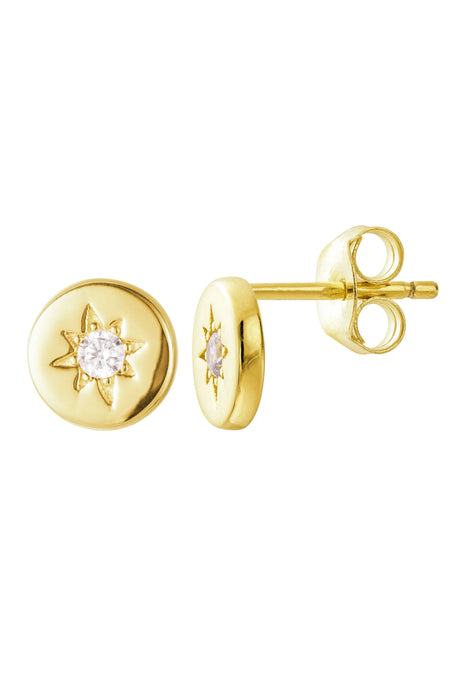 Gold Plated Sterling Silver Cubic Zirconia 7mm Disc Stud Earrings