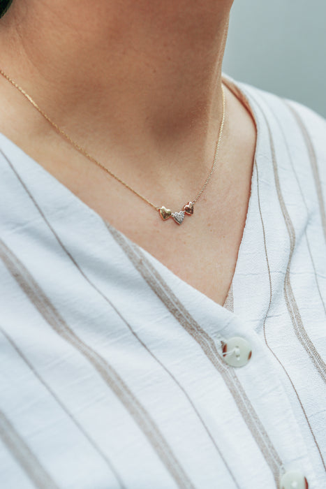 Sterling Silver and Gold Plated Diamond Triple Heart Necklace