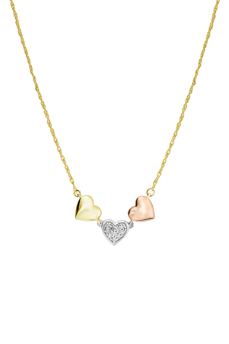 Sterling Silver and Gold Plated Diamond Triple Heart Necklace