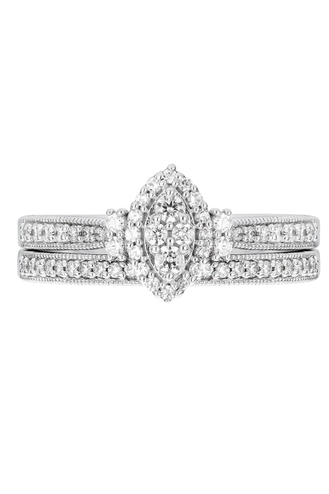 9ct White Gold 0.33ct Diamond Marquise Cluster Bridal Set Ring