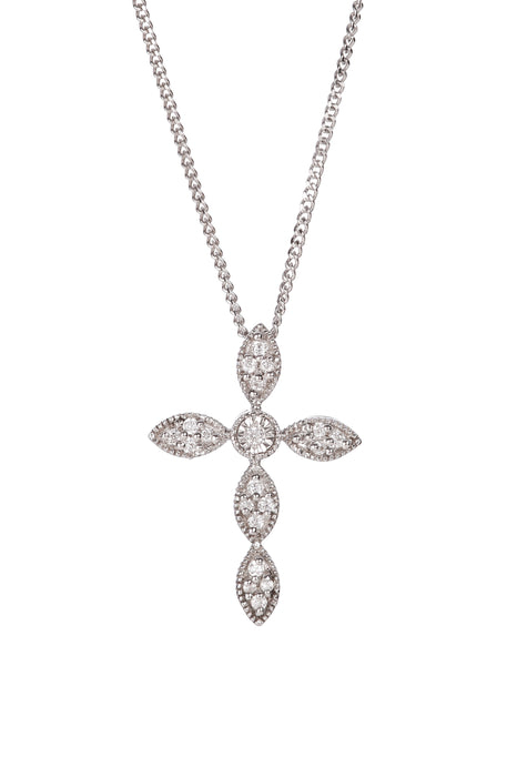 Sterling Silver 0.10ct Diamond Cross Pendant Necklace