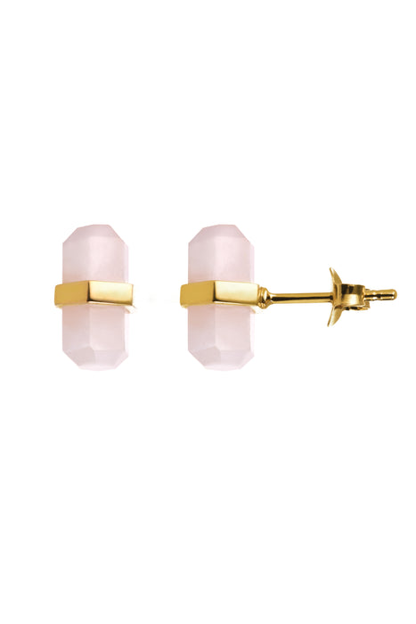 18ct Gold Plated Sterling Silver Rose Quartz Stud Earrings