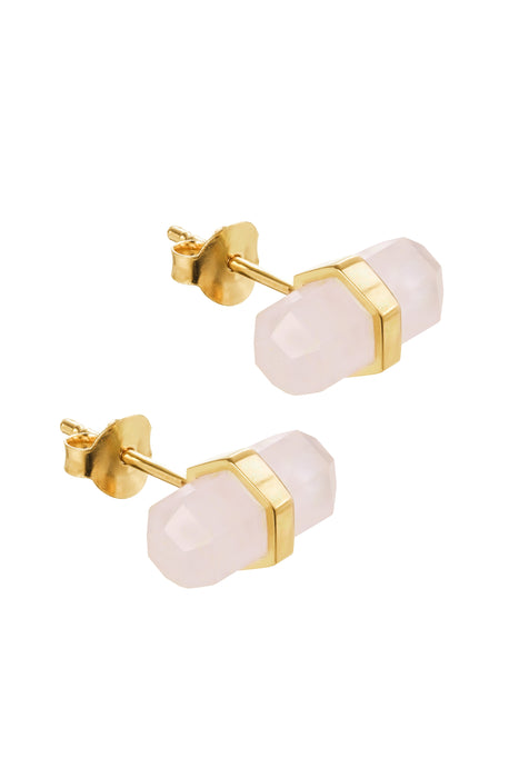 18ct Gold Plated Sterling Silver Rose Quartz Stud Earrings