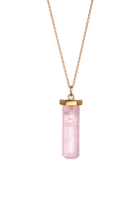 18ct Gold Plated Sterling Silver Rose Quartz Pendant Necklace