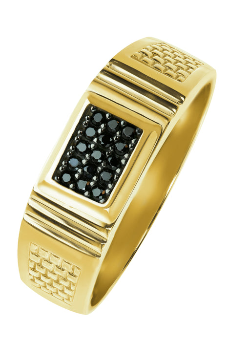 Mens 9ct Yellow Gold Black Cubic Zirconia Square Signet Ring