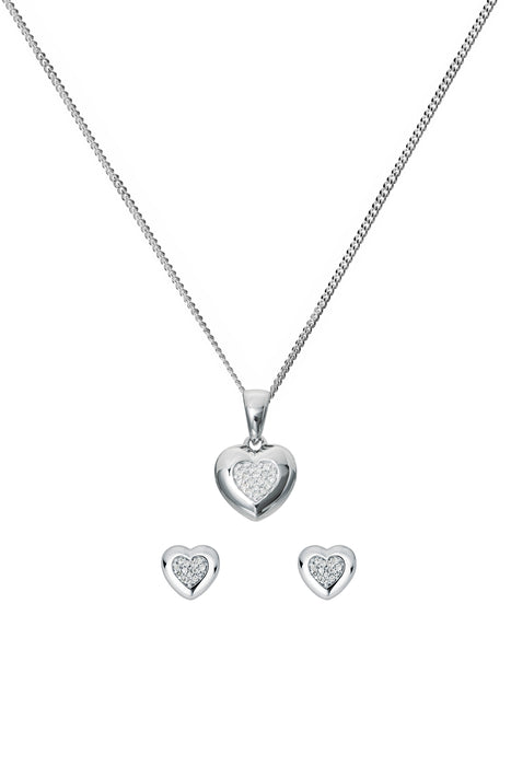 Sterling Silver Diamond Heart Earring & Pendant Set