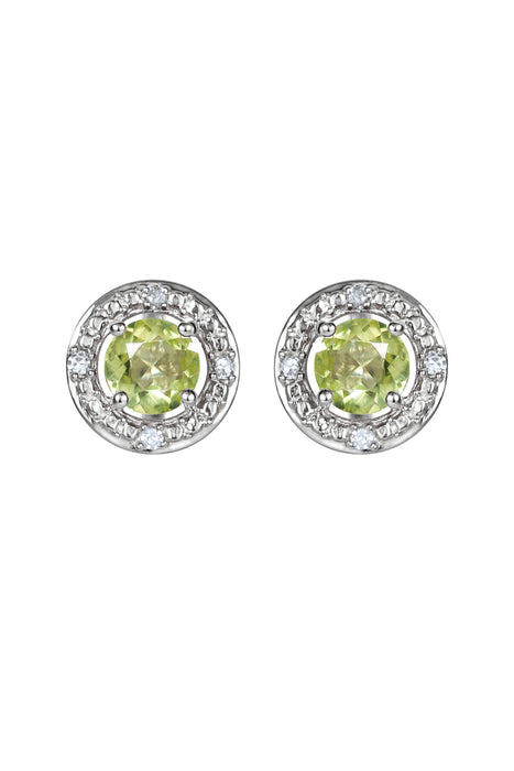 Sterling Silver Birthstone and Diamond Stud Earrings