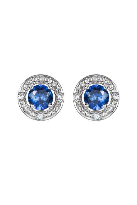 Sterling Silver Birthstone and Diamond Stud Earrings