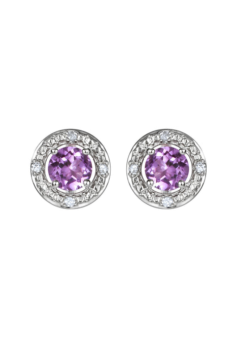 Sterling Silver Birthstone and Diamond Stud Earrings